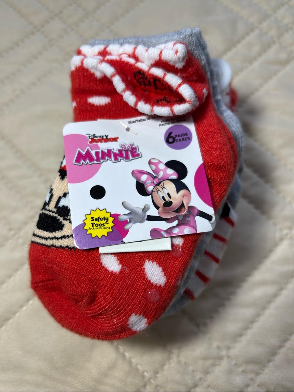Minnie Mouse 18-24M 6-Pack Socks with Grips